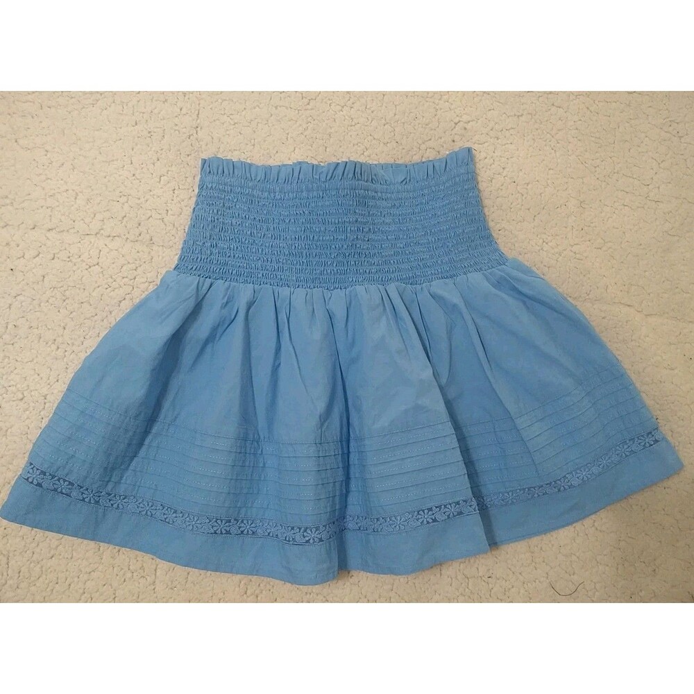 American Eagle Smock Waist Skirt Blue Nwt Ruffle Sm Boho Cottage Core Feminine